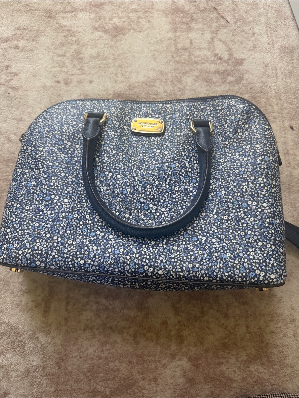 Michael Kors Blue Floral Dome Satchel with Gold Hardware